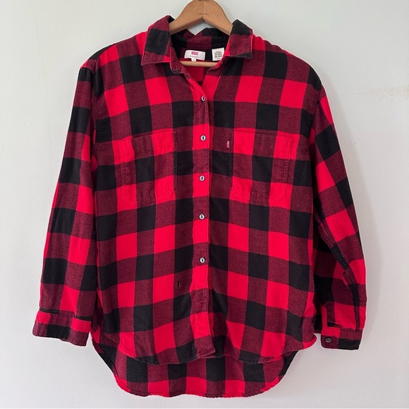 Levi’s Buffalo Plaid Cotton Blend Flannel Mens Work Button Down Size Medium - Picture 1 of 14